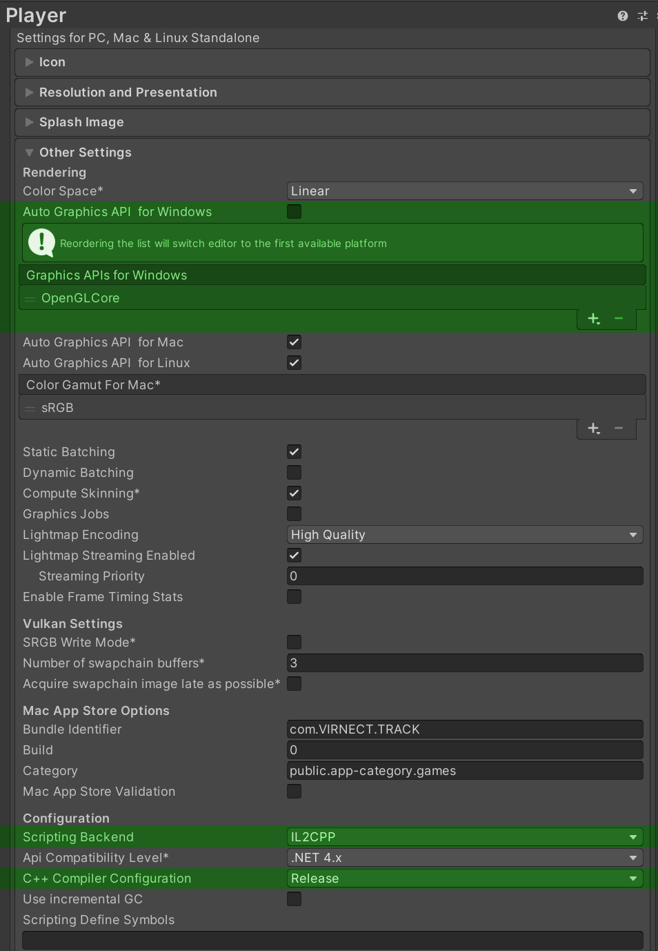 Unity Native Settings